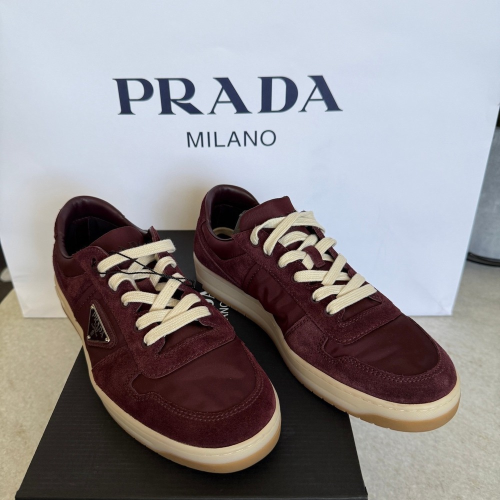 Prada Milano 2EE364 Men Maroon Suede Low Top Downtown Sneakers shoes UK 8 - Picture 3 of 15